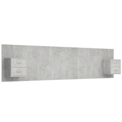 vidaXL Cabecero de cama y mesitas madera contrachapada gris hormigón