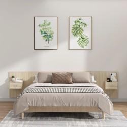 vidaXL Cabecero de cama con mesitas madera contrachapada roble Sonoma