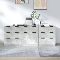 vidaXL Aparador de 3 piezas madera contrachapada gris hormigón