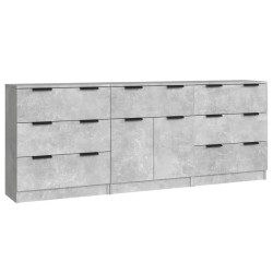 vidaXL Aparador de 3 piezas madera contrachapada gris hormigón