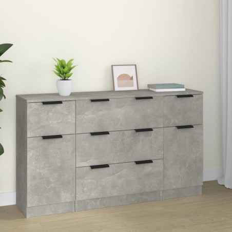 vidaXL Set de aparador 3 piezas madera contrachapada gris hormigón