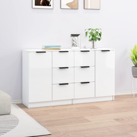 vidaXL Aparadores 2 uds madera contrachapada blanco brillo 60x30x70 cm