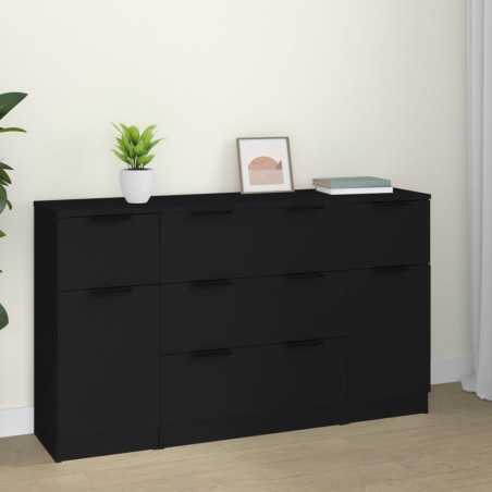vidaXL Set de aparador de 3 piezas de madera contrachapada negro
