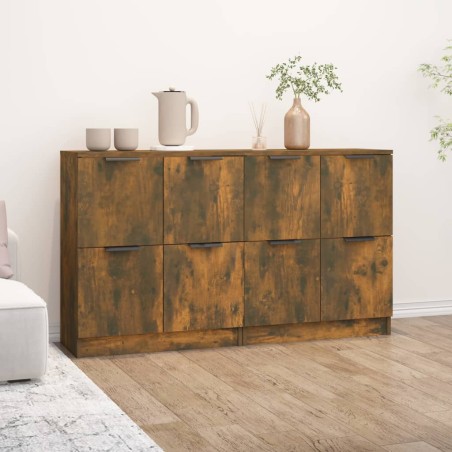 vidaXL Aparadores 2 uds madera contrachapada roble ahumado 60x30x70 cm