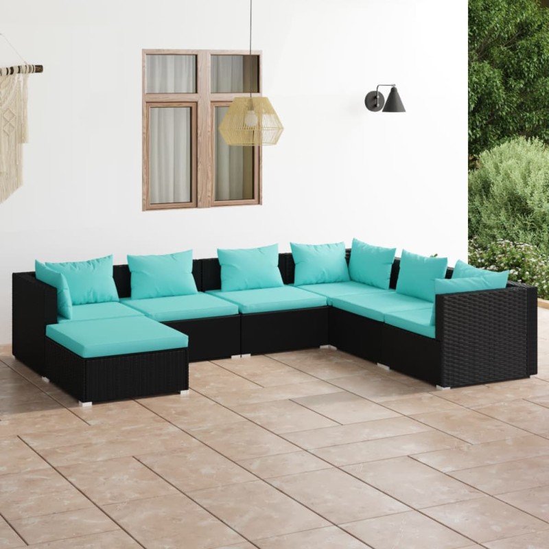 vidaXL Set de muebles de jardín 7 pzas y cojines ratán sintético negro vidaXL Set de muebles de jardín 7 pzas y cojines ratán sintético negro