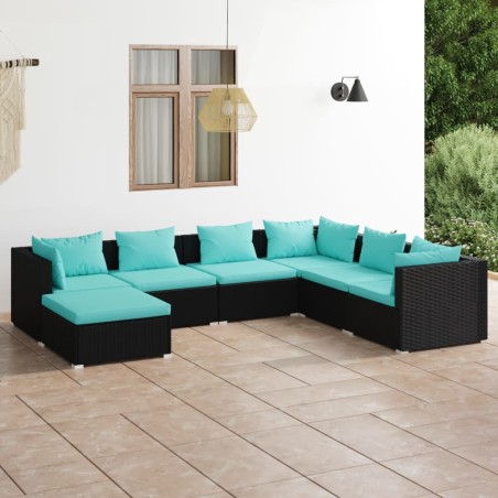 vidaXL Set de muebles de jardín 7 pzas y cojines ratán sintético negro