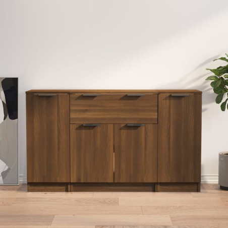 vidaXL Aparadores 3 piezas madera contrachapada marrón roble