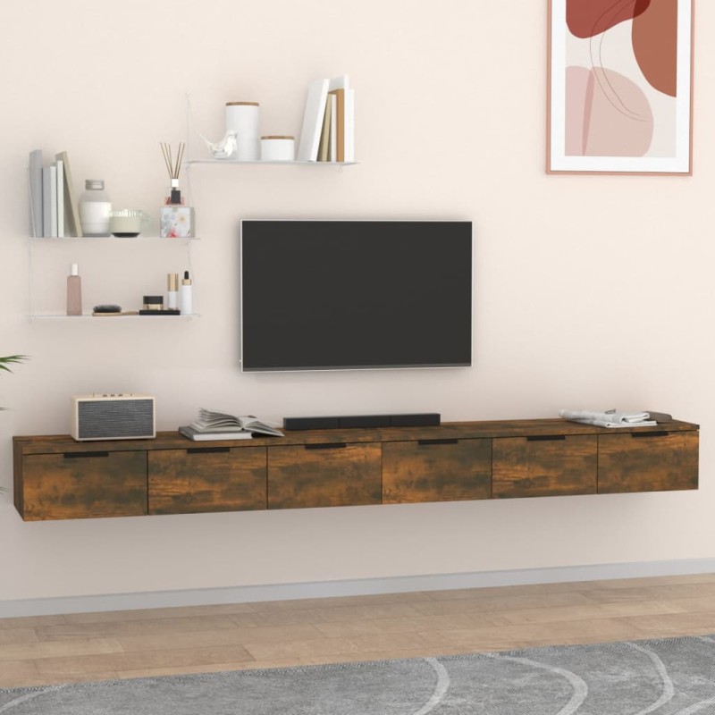 vidaXL Armarios de pared 2 uds contrachapada roble ahumado 102x30x20cm vidaXL Armarios de pared 2 uds contrachapada roble ahumado 102x30x20cm