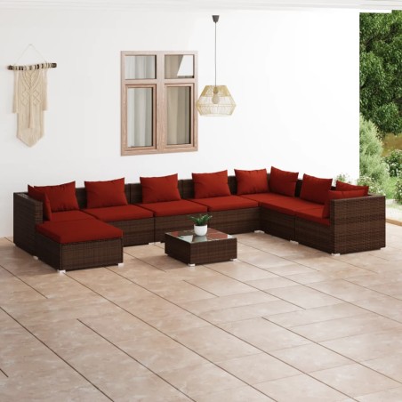 vidaXL Set muebles de jardín 9 piezas y cojines ratán sintético marrón