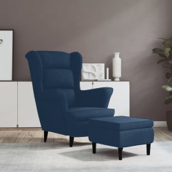 vidaXL Sillón orejero y taburete de terciopelo azul