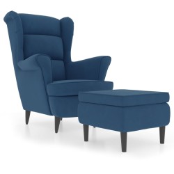 vidaXL Sillón orejero y taburete de terciopelo azul