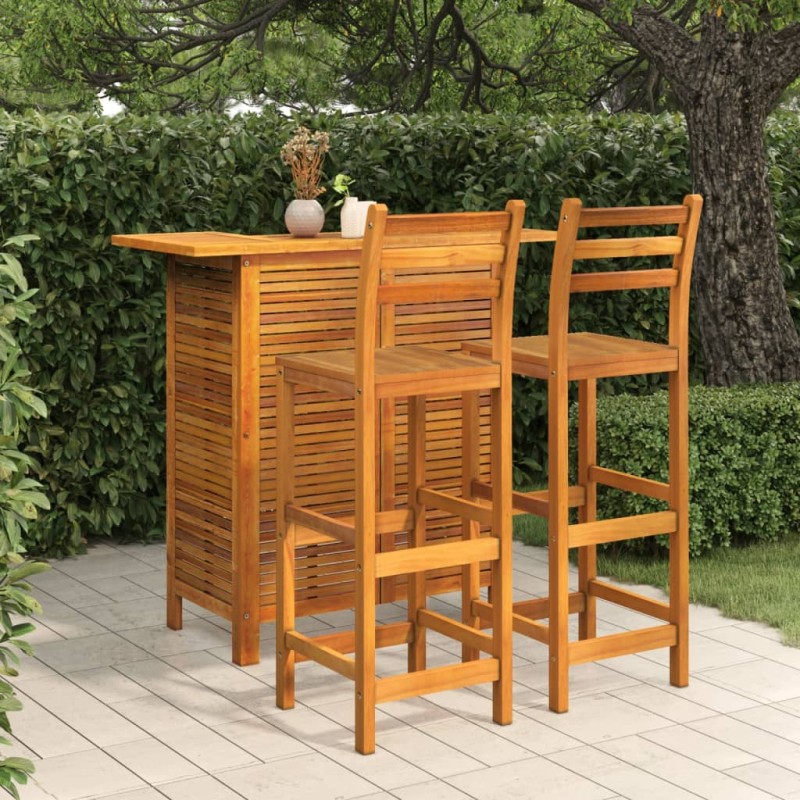 vidaXL Juego muebles de bar para jardín 3 pzas madera maciza de acacia