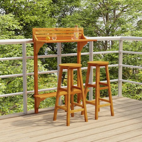 vidaXL Juego muebles de bar de balcón 3 piezas madera maciza de acacia