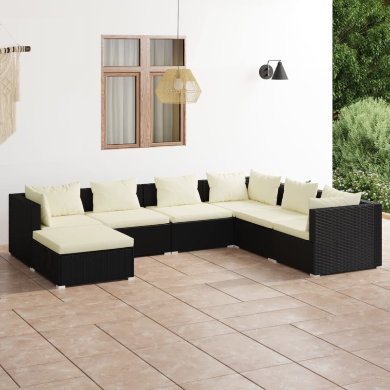 vidaXL Set de muebles de jardín 7 pzas y cojines ratán sintético negro vidaXL Set de muebles de jardín 7 pzas y cojines ratán sintético negro