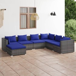 vidaXL Set de sofás de jardín 7 piezas y cojines ratán sintético gris