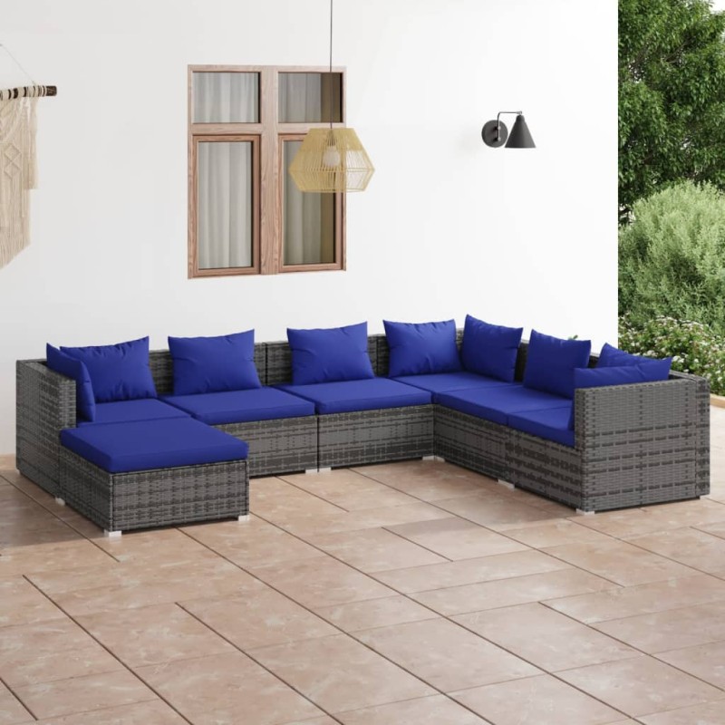 vidaXL Set de sofás de jardín 7 piezas y cojines ratán sintético gris vidaXL Set de sofás de jardín 7 piezas y cojines ratán sintético gris