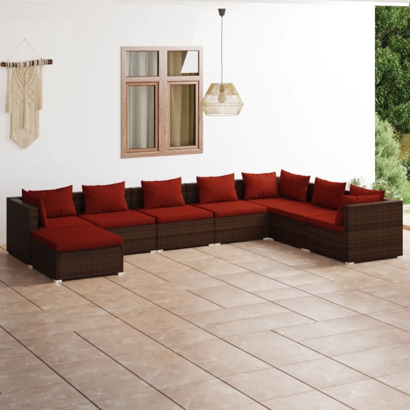 vidaXL Set sofás de jardín 8 piezas y cojines ratán sintético marrón vidaXL Set sofás de jardín 8 piezas y cojines ratán sintético marrón