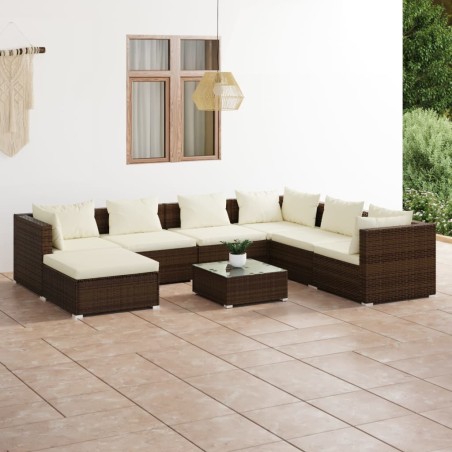vidaXL Set muebles de jardín 8 piezas y cojines ratán sintético marrón
