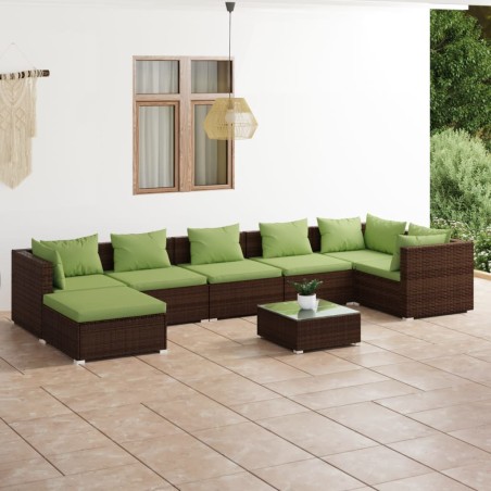vidaXL Set sofás de jardín 8 piezas y cojines ratán sintético marrón