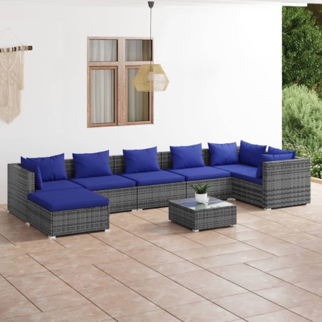 vidaXL Set de sofás de jardín 8 piezas y cojines ratán sintético gris
