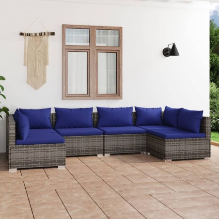 vidaXL Set de muebles de jardín 6 pzas y cojines ratán sintético gris