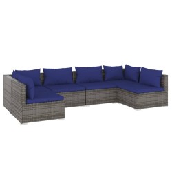 vidaXL Set de muebles de jardín 6 pzas y cojines ratán sintético gris