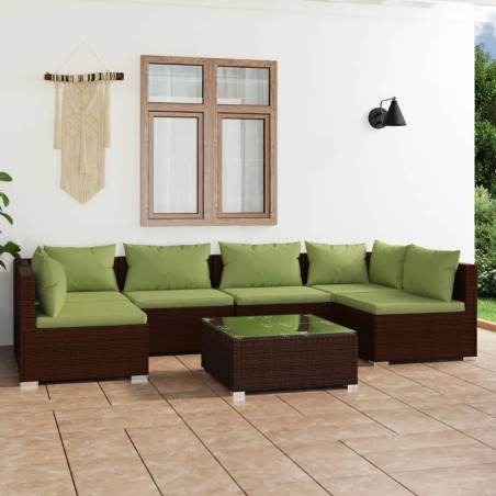 vidaXL Set muebles de jardín 7 piezas y cojines ratán sintético marrón