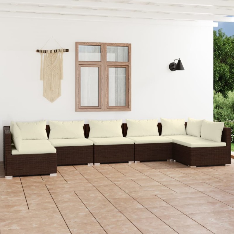 vidaXL Set muebles de jardín 7 piezas y cojines ratán sintético marrón vidaXL Set muebles de jardín 7 piezas y cojines ratán sintético marrón