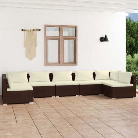 vidaXL Set muebles de jardín 7 piezas y cojines ratán sintético marrón