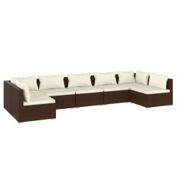 vidaXL Set muebles de jardín 7 piezas y cojines ratán sintético marrón