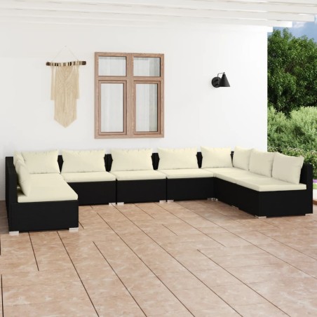 vidaXL Set de muebles de jardín 9 pzas y cojines ratán sintético negro