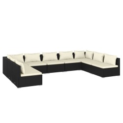 vidaXL Set de muebles de jardín 9 pzas y cojines ratán sintético negro