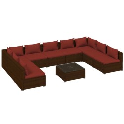 vidaXL Set muebles de jardín 10 pzas y cojines ratán sintético marrón