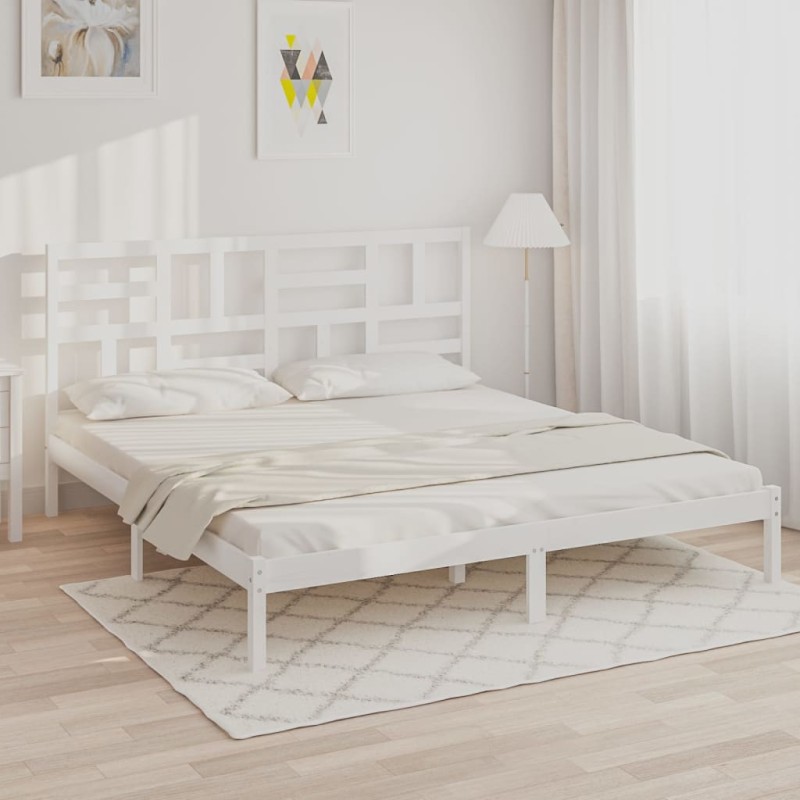 vidaXL Estructura de cama madera maciza blanca Super King 180x200 cm vidaXL Estructura de cama madera maciza blanca Super King 180x200 cm