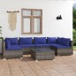 vidaXL Set de sofás de jardín 7 piezas y cojines ratán sintético gris vidaXL Set de sofás de jardín 7 piezas y cojines ratán sintético gris
