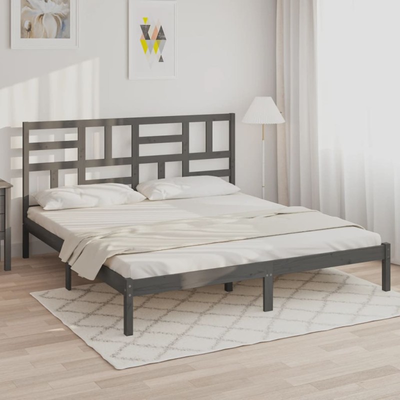 vidaXL Estructura de cama de madera maciza de pino gris 200x200 cm vidaXL Estructura de cama de madera maciza de pino gris 200x200 cm