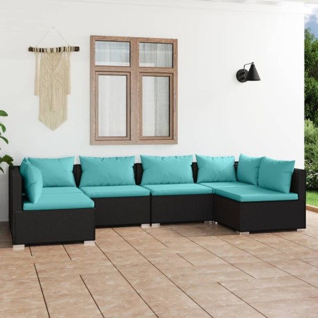 vidaXL Set de muebles de jardín 6 pzas y cojines ratán sintético negro