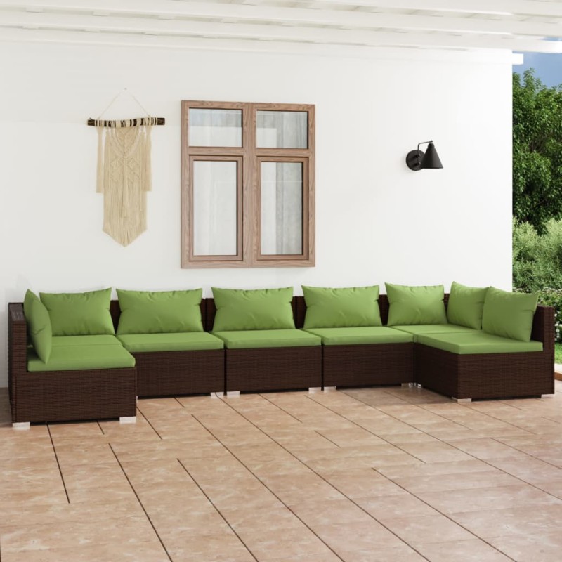 vidaXL Set muebles de jardín 7 piezas y cojines ratán sintético marrón vidaXL Set muebles de jardín 7 piezas y cojines ratán sintético marrón