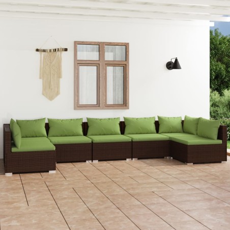 vidaXL Set muebles de jardín 7 piezas y cojines ratán sintético marrón