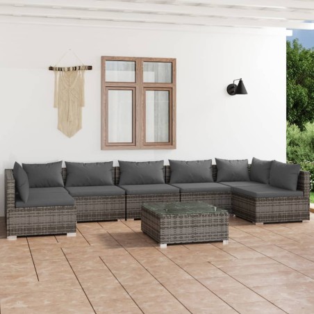 vidaXL Set de muebles de jardín 8 pzas y cojines ratán sintético gris