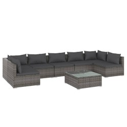 vidaXL Set de muebles de jardín 8 pzas y cojines ratán sintético gris