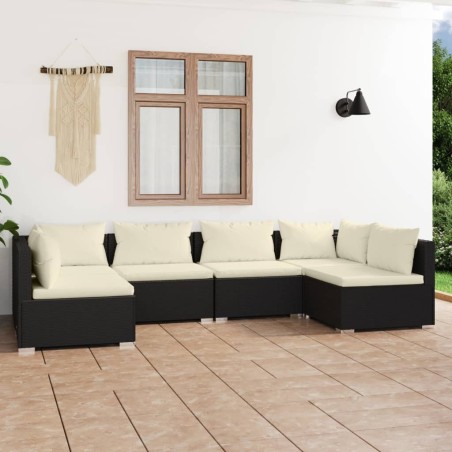 vidaXL Set de muebles de jardín 6 pzas y cojines ratán sintético negro