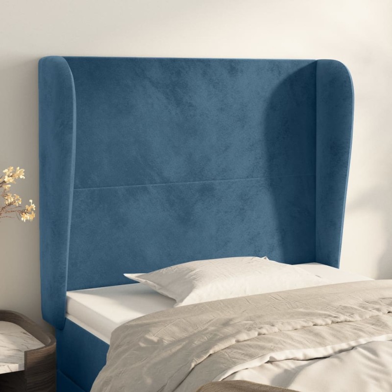 vidaXL Cabecero con orejas de terciopelo azul oscuro 103x23x118/128 cm vidaXL Cabecero con orejas de terciopelo azul oscuro 103x23x118/128 cm