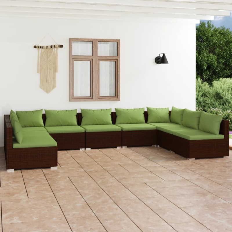 vidaXL Set muebles de jardín 9 piezas y cojines ratán sintético marrón vidaXL Set muebles de jardín 9 piezas y cojines ratán sintético marrón