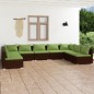 vidaXL Set muebles de jardín 9 piezas y cojines ratán sintético marrón vidaXL Set muebles de jardín 9 piezas y cojines ratán sintético marrón