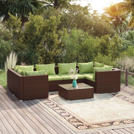 vidaXL Set muebles de jardín 7 piezas y cojines ratán sintético marrón