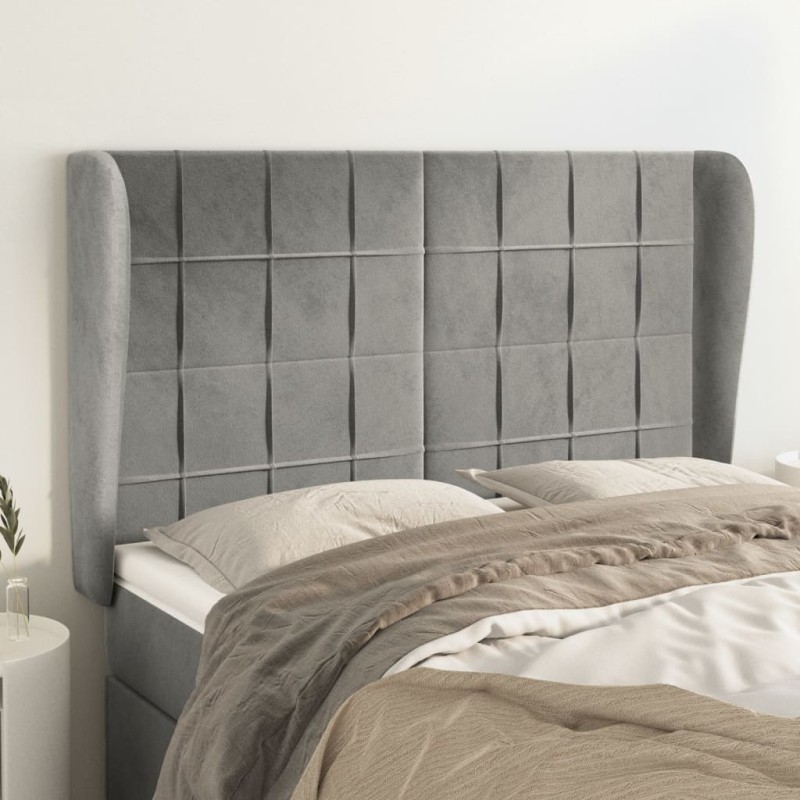 vidaXL Cabecero con orejas de terciopelo gris claro 147x23x118/128 cm vidaXL Cabecero con orejas de terciopelo gris claro 147x23x118/128 cm
