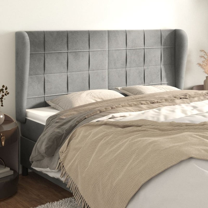 vidaXL Cabecero con orejas de terciopelo gris claro 163x23x118/128 cm vidaXL Cabecero con orejas de terciopelo gris claro 163x23x118/128 cm