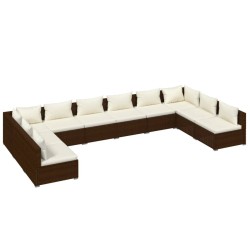 vidaXL Set muebles de jardín 10 pzas y cojines ratán sintético marrón