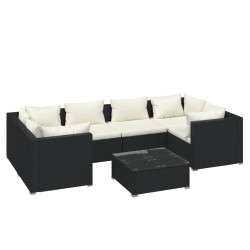 vidaXL Set de muebles de jardín y cojines 7 pzas ratán sintético negro